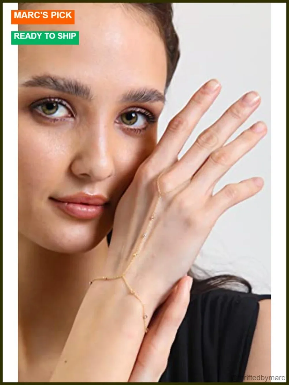 14k Solid Gold Adjustable Finger Chain Bracelet Hand Chain Dainty